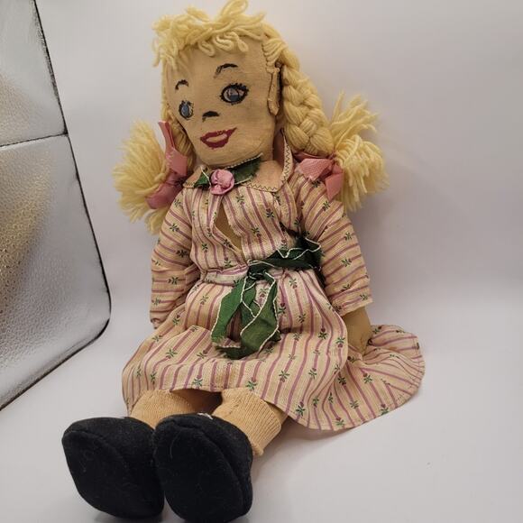 Antique Cloth Rag Doll Primitive Folk Art Style Hand Painted Vintage 16" - Picture 5 of 6
